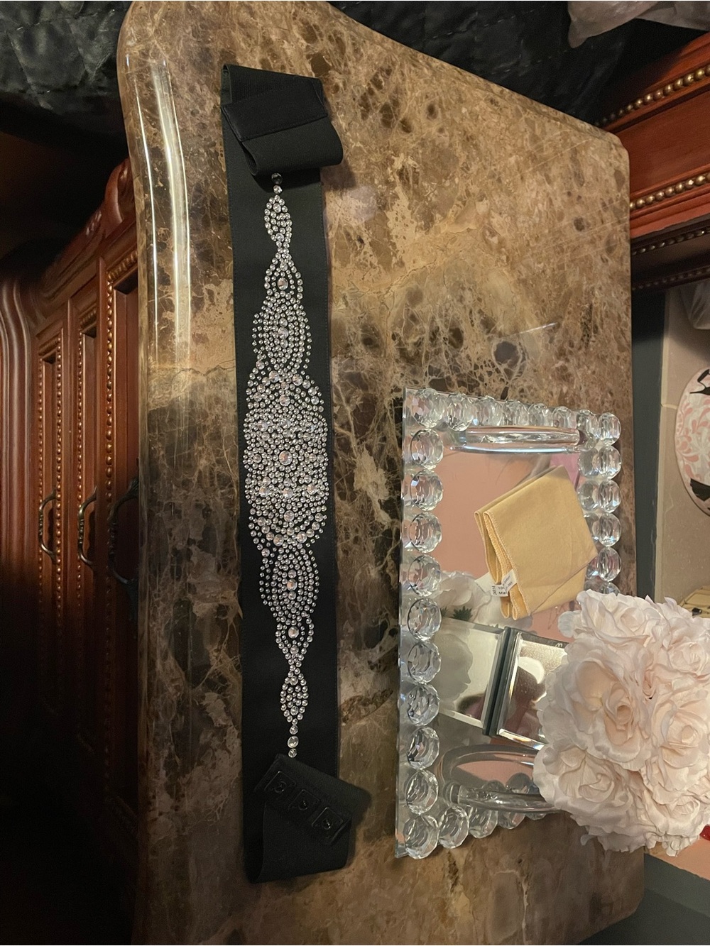 Elegant Black Rhinestone Embellished Waist Belt - Brand Unspecified